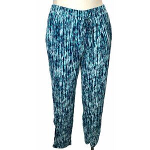 Cato Palazzo Pants Womens Large Blue White Pockets Elastic Waist Drawstring